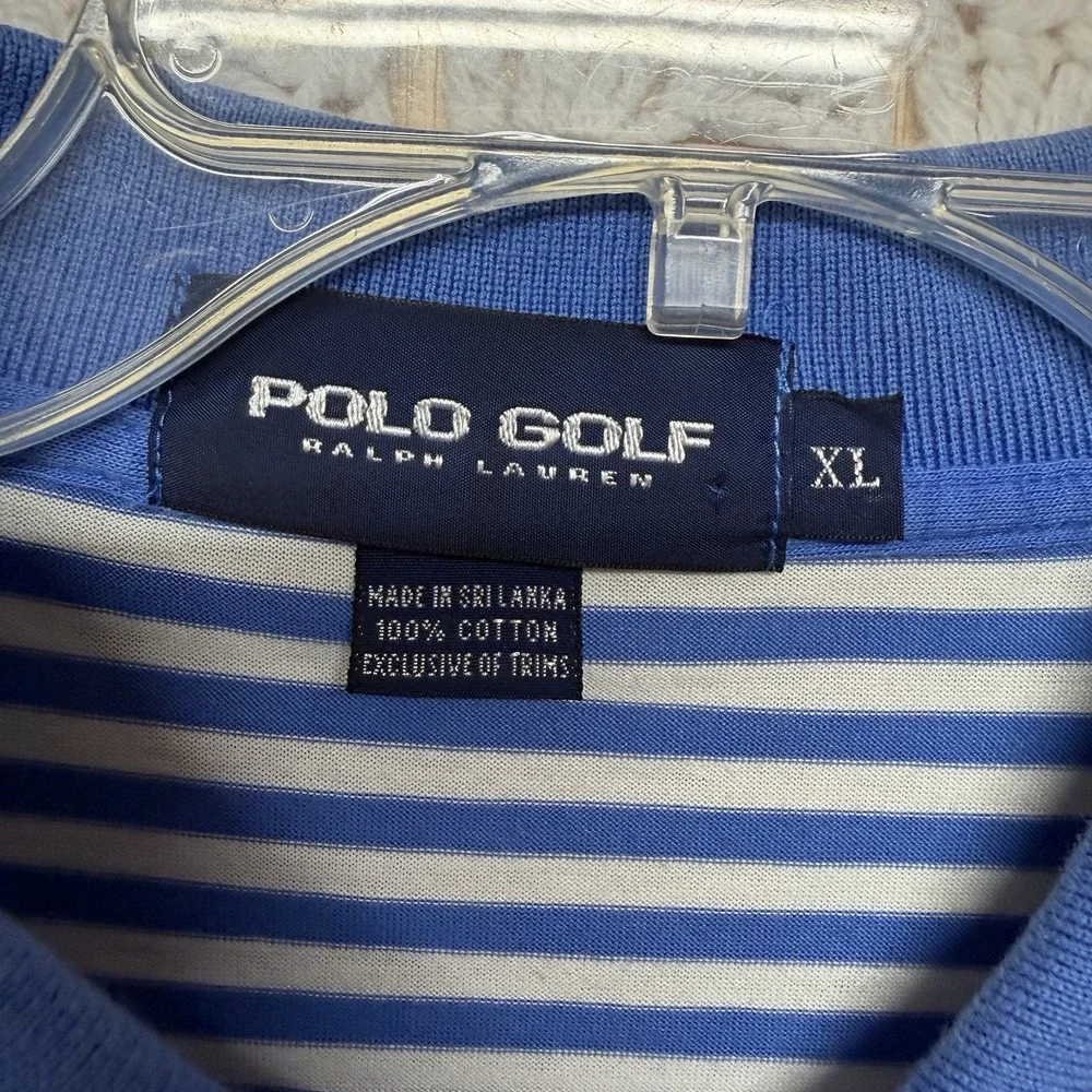 Polo Golf Ralph Lauren Shirt Men's XL Blue White Striped 100% Cotton Polo Shirt